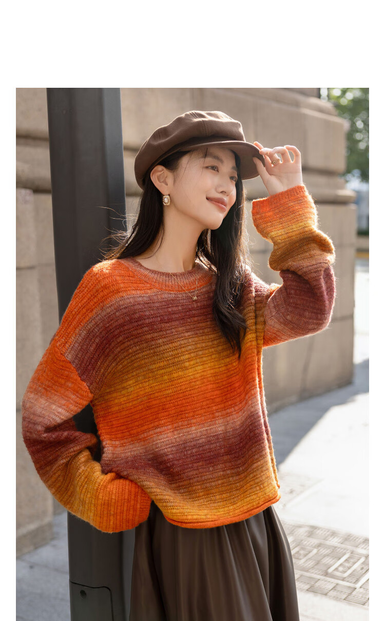 Demana Winter Warm Wool Blend Irregular Gradient Knit Sweater Loose Fit Woolen Top 1