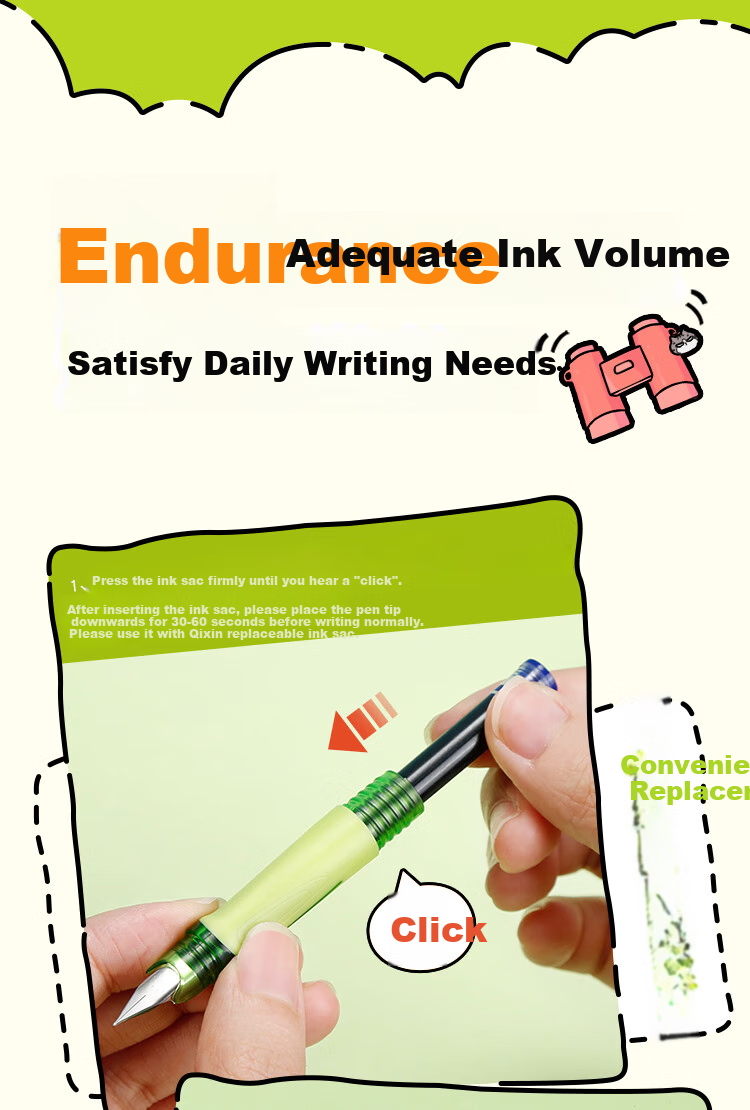 COMIX Wuhuang Cat Posture Correction Fountain Pen for Students' Handwriting Practice, 0.38mm EF Fine Nib Stainless Steel Pen Tip, EF Fine Nib Ink Cartridge, 4 Pens for Third-Grade Elementary School Students Back-To Seaso 4