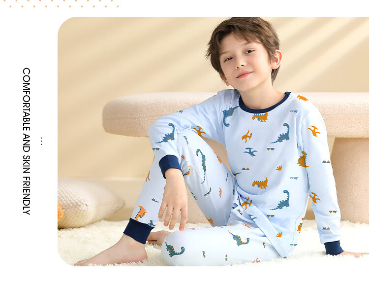 LangSha Boys' Antibacterial Pure Cotton Thermal Underwear Set Autumn Winter Youth Pajamas 150 4