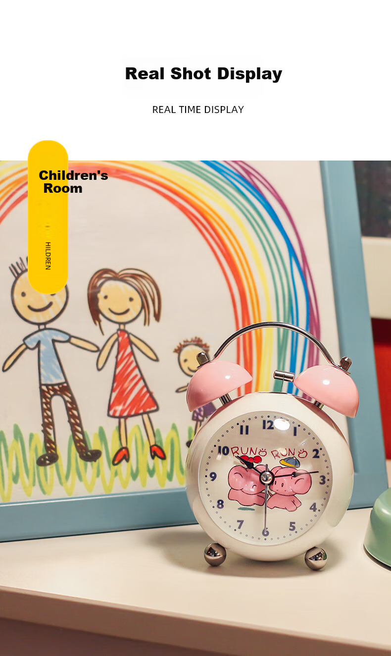 Mashi [Battery Included] Alarm Clock for Children, Cartoon Night Light, Loud Volume, Creative Elementary School Student Bedside Clock, Mechanical Bell Ringing, Lazy Person's Mini Metal Alarm Clock, Blue Gift 10