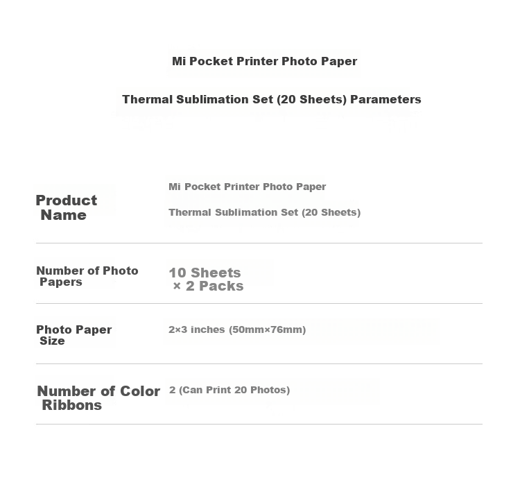 MI Mijia Pocket Photo Printing Paper, Thermal Dye Sublimation Set (20 Sheets), Compatible with Mijia Pocket Photo Printer Pro 10