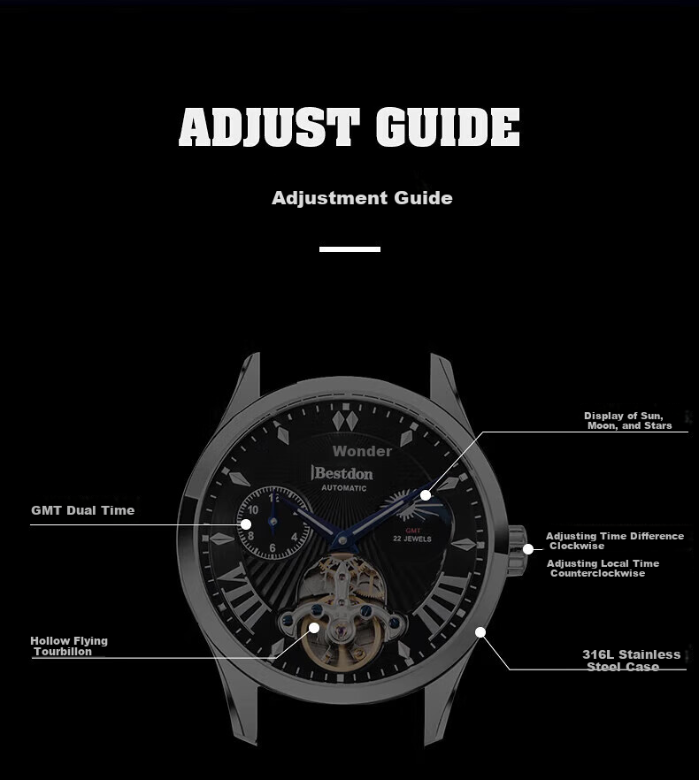 Bestdon Men's Automatic Mechanical Watch, Water-Resistant, Luminous, Business Style, National Trend, Gift Box for Men, Present for Me 13