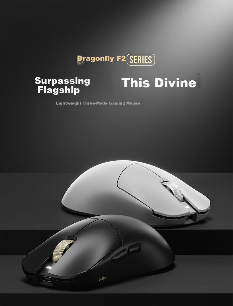 VGN Dragonfly F2 Lightweight Wireless Mouse for Gaming, Office Work, All-Purpose Mouse, PAW3950 Tri-Mode Connection, Ergonomic Design, Dragonfly F2 Ultra+, Pink 2