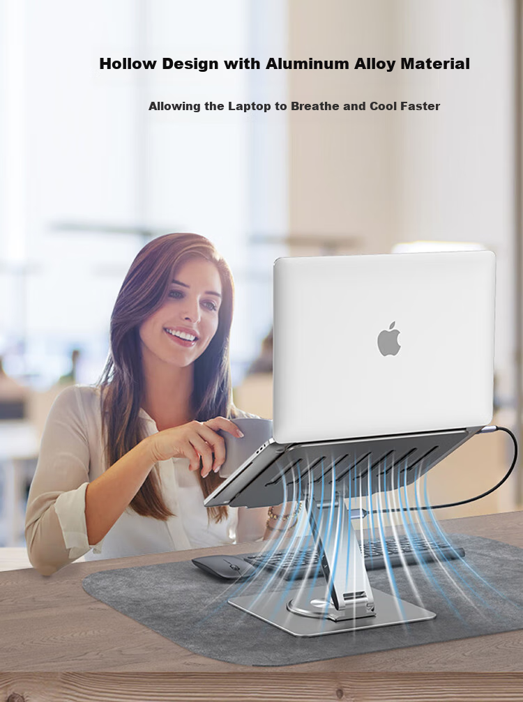 Hanzichen Laptop Stand with 12-Port Type-C Hub, Dual 4K 60Hz HD Screen Mirroring, PD100W Power Supply, USB3.1 Data Transfer, Gigabit Ethernet Port, Aluminum Alloy Vertical Stand 9