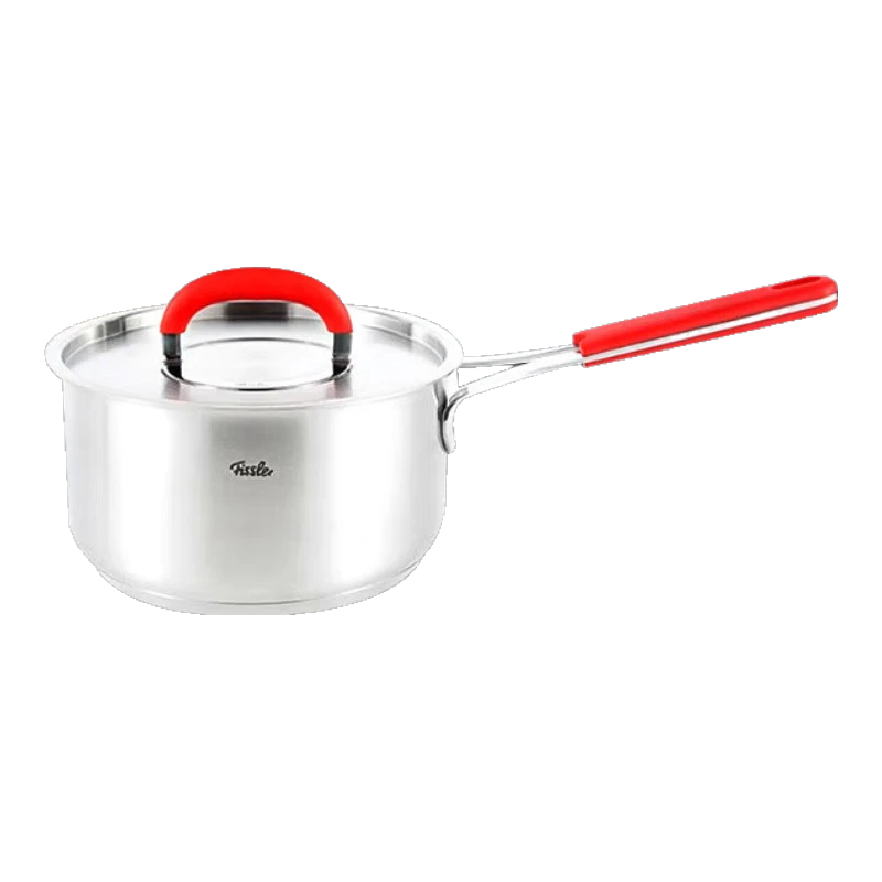 Fissler Red Handle Series 16cm Stainless Steel Single Handle Milk Pot with Lid, Multi-Purpose Noodle and Small Cooking Pot, Compatible with Gas and Induction Cooktops