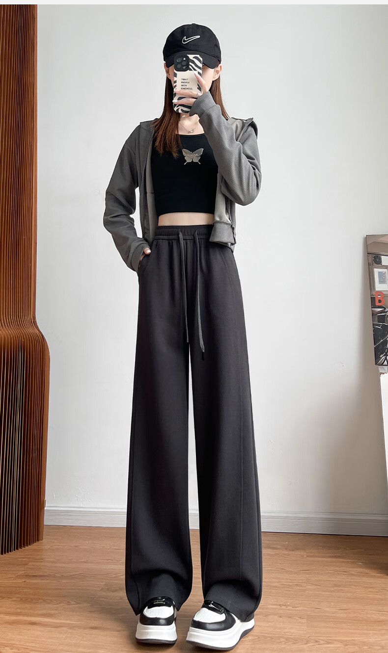 Xueqiman Women's Diagonal Patchwork Wide-Leg Pants Spring Autumn Straight-Leg Sports Trousers High-Waist Casual Slimming Draped Pants for Petite Women 9