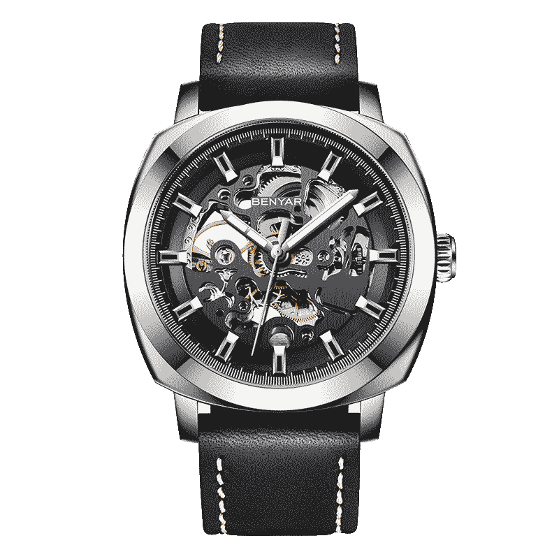 TSAR BOMBA Benyar Youth Trendy Skeleton Mechanical Watch, Student Watch for Men, Casual Sports Leather Strap, Gift for Boyfriend