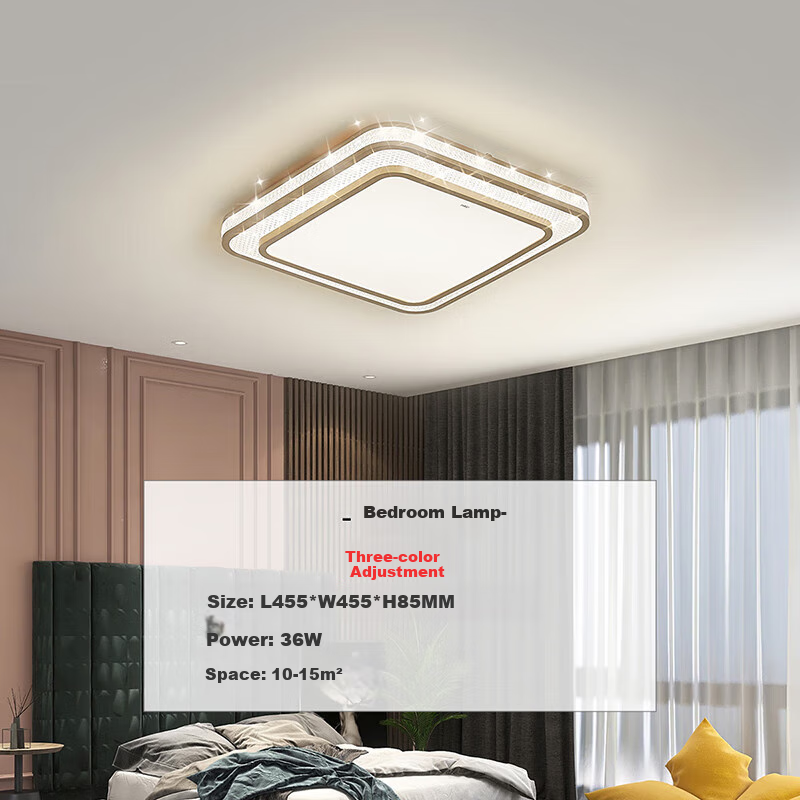NVC LED Ceiling Light, Crystal Double-Layer Gold Edge, High Transparency, 36W, Luxury Study Dining Room Bedroom Lighting Fixture