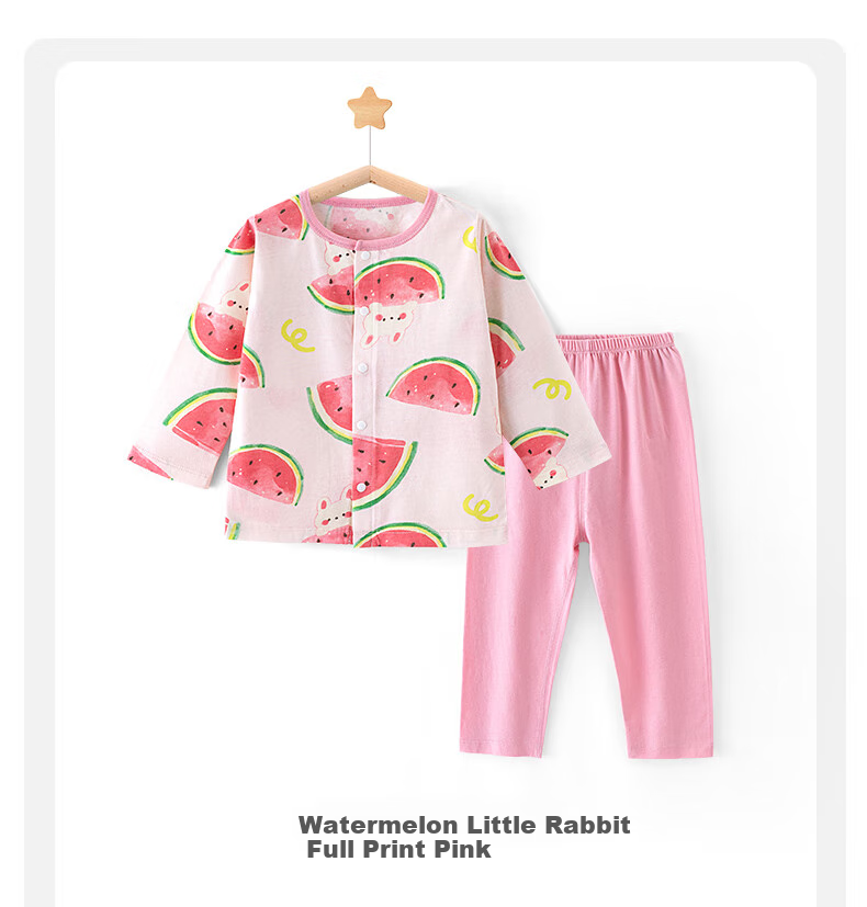 Shubeiyi Baby Clothes Underwear Set, Children's Pajamas, Infant Thin Air Conditioning Home Wear, Pure Cotton Front-Opening Autumn Clothes, Pink, Size 110 11