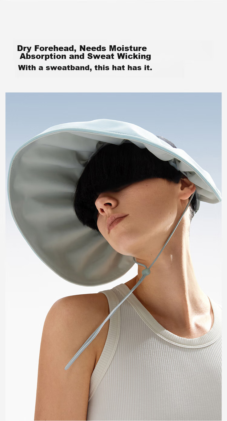 Bananain Liangpi Series Women's Sun Protection Hat with Wide Brim, UV-Resistant Visor Cap, Sunshade Hat, Cream Blue, F 12