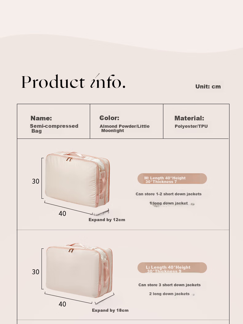 EACHY down Jacket Storage Bag, Home Quilt Clothes Travel Compression Bag Luggage-Specific Storage Bag, Almond Powder S 12