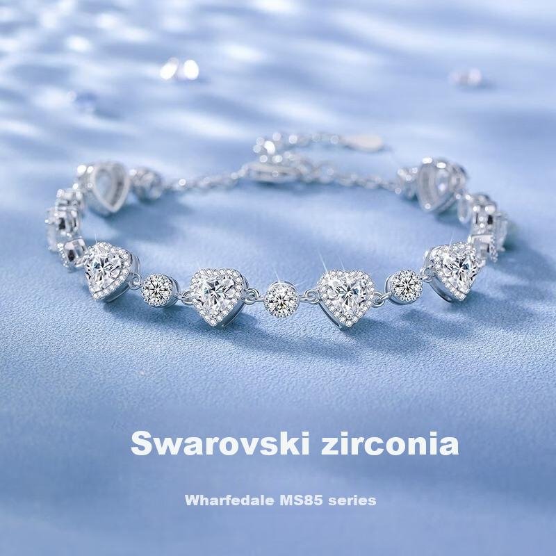 GLTEN Swarovski Zirconium Heart Pure Silver Bracelet for Women, New Jewelry Design, Birthday Gift, Anniversary Present for Girlfriend Or Wife