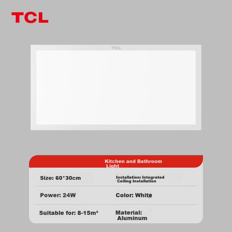 TCL Kitchen Light, LED Ceiling Light, Integrated Suspended Ceiling Light, Panel Light, Recessed Aluminum Buckle Board Light, Bathroom Light, 300*600