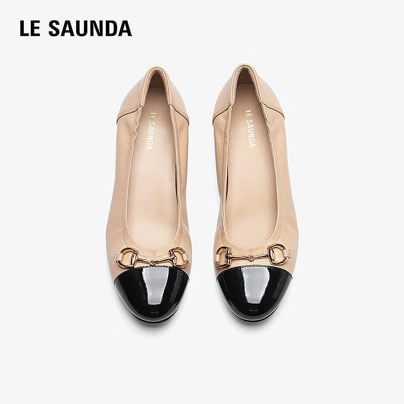 Le Saunda 2026 Spring New Fashion Commuter Chunky Heel Genuine Leather Women's Pumps 6T37001 Milk Tea Almond BEK 34