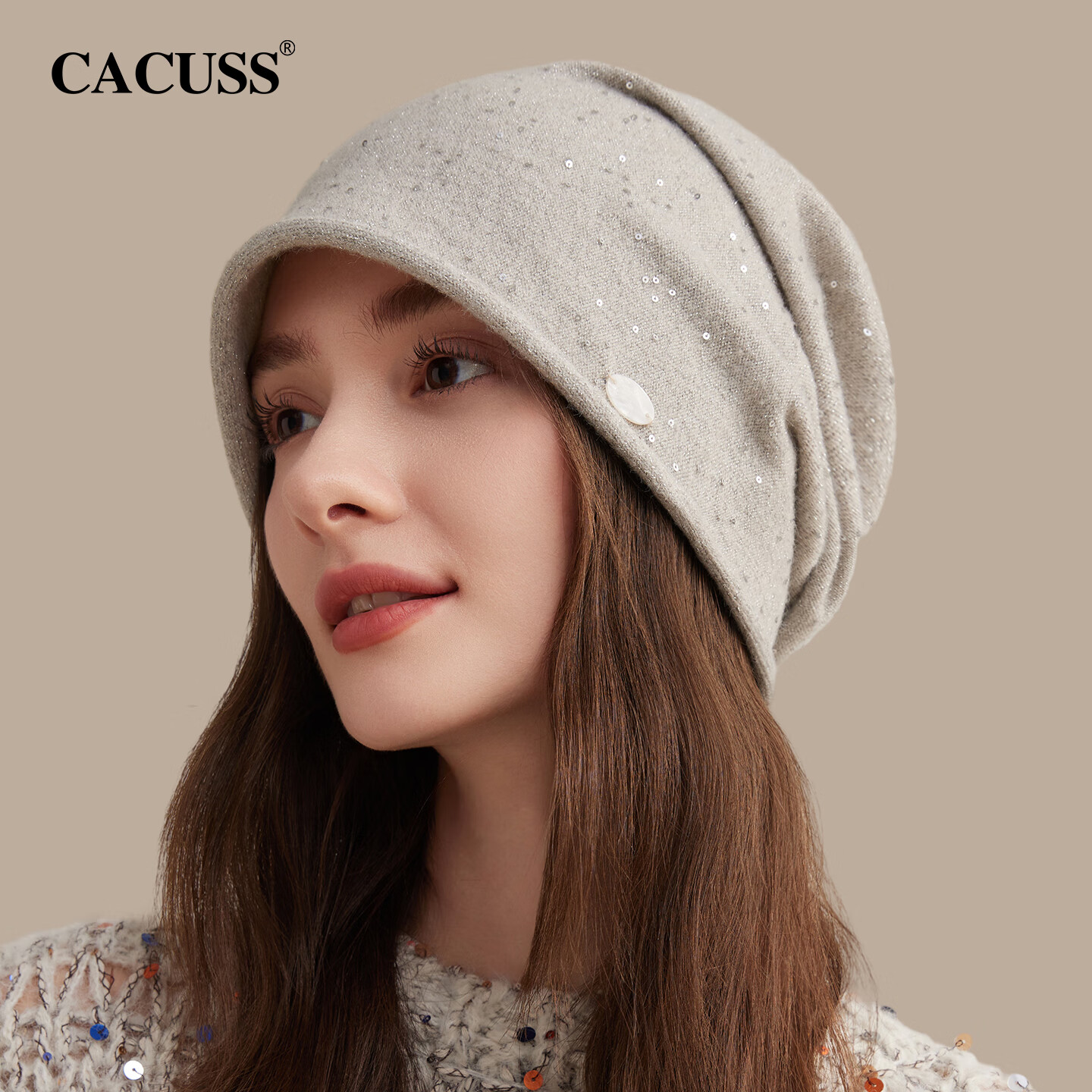 CACUSS Women's Spring Autumn Slouchy Thin Knit Beanie Large Head Circumference Woolen Hat Fashion Pullover Hat Gray