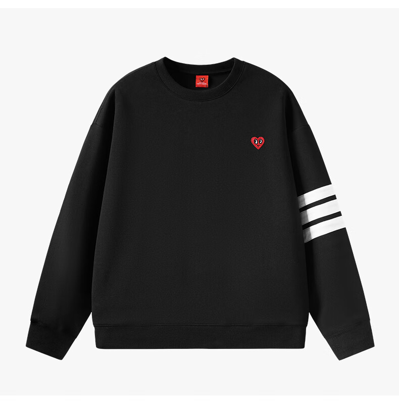 Charles Heart American Style Three Stripes Crewneck Sweatshirt Loose Fit Spring Autumn Couple New Heart Embroidery Long Sleeve Light Heather Gray XS 11