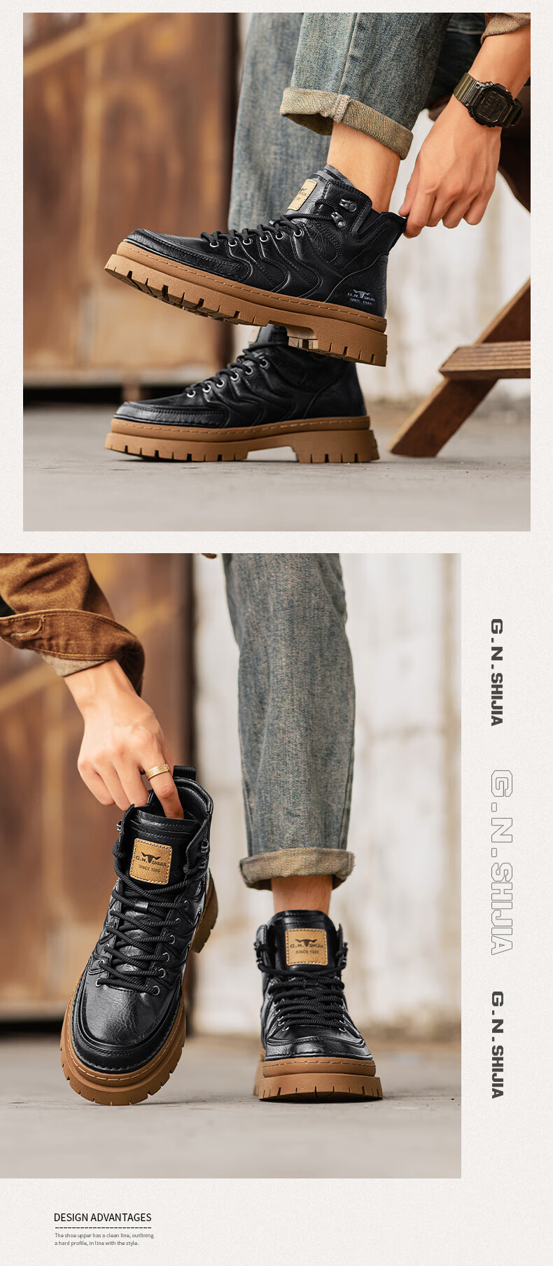 Bull Family [Zhang Ruoyun Edition] Men's Martin Boots Autumn Winter New Retro Versatile High-end Men's Boots Thick-soled Height-increasing Work Boots 10