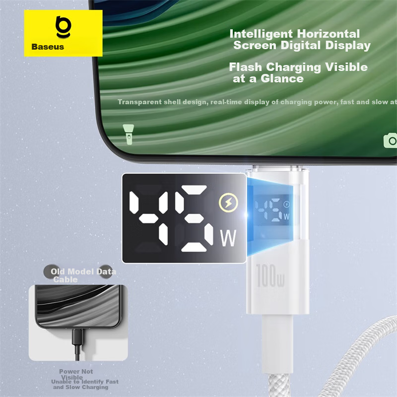 Baseus Type-C Data Cable, 6A Super Fast Charging 100W/66W Universal Huawei Charging Cable for Mate70 Honor70Pro/50 Xiaomi Phones And Car Charger, Bright Moon White 1 Meter