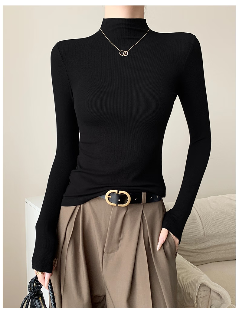 NOME Women's Half Turtleneck Fitted Base Shirt 2025 New Autumn Winter Slim Fit Black L 2