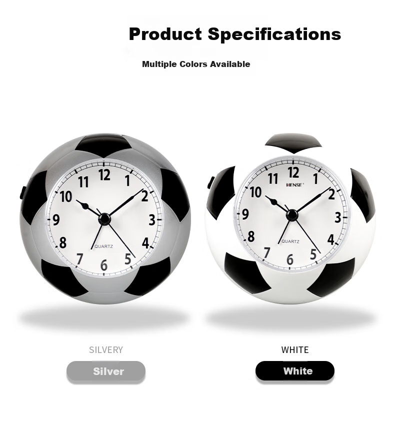 Hense Creative Soccer Alarm Clock, Children's Alarm Watch, Boys' Student-Specific Wake-Up Device, Desktop Clock HA09, Black And White Color 3