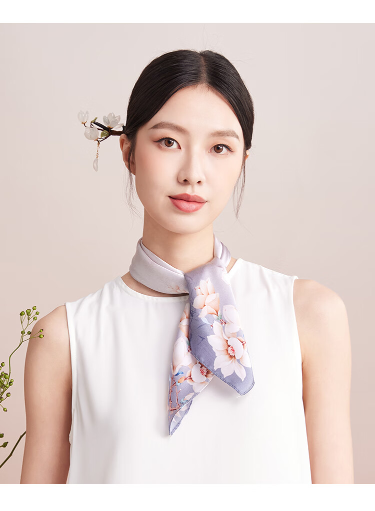Shanghai Story Women's Silk Satin Small Square Scarf 100% Mulberry Silk Scarf Gift Box Birthday Present Tipsy Mist 22