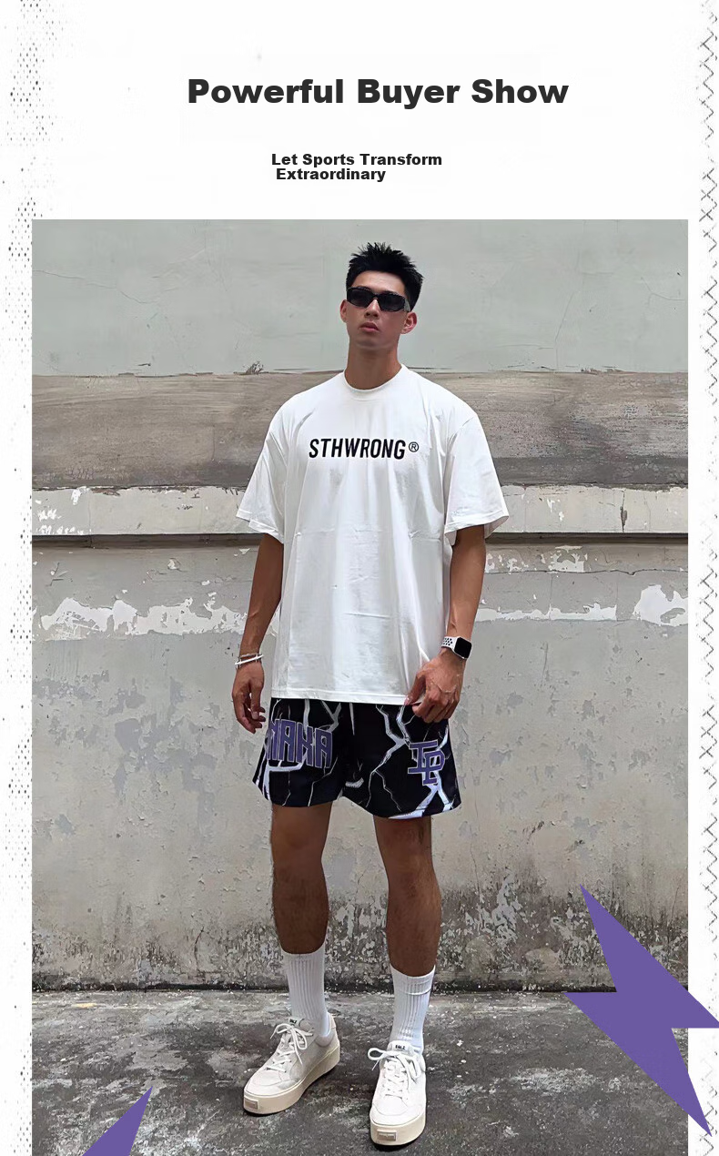 BKCXZICE SMVP Lightning Print American Retro Basketball Shorts, Quick-Drying Breathable Mesh Running Sports Fitness Pants Beach Shorts 2