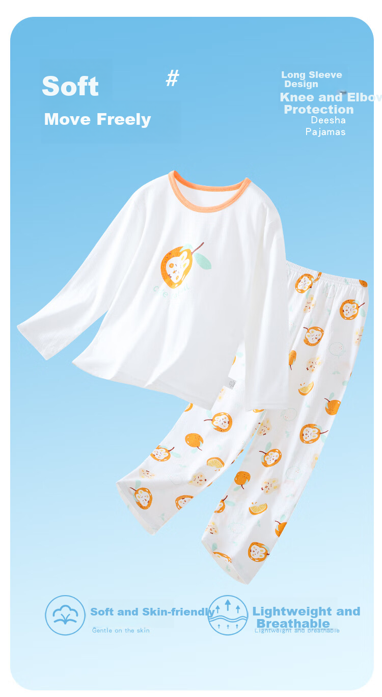 DEESHA Children's Clothing, Kids' Loungewear, Big Girls' Pajamas, Children's Air Conditioning Wear, Sweet Orange Rabbit White Flower, Size 110 5