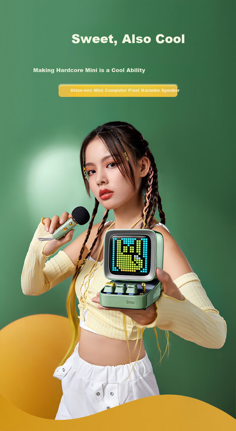 Divoom Pixel Retro Bluetooth Speaker with Subwoofer, Karaoke Microphone Combo for Children's Singing, Home Desktop Computer Mini Speaker, Birthday Gift for Girls, Mid-Autumn Festival Present 1