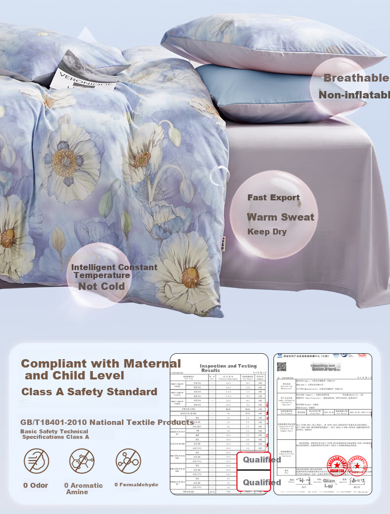Hengyuanxiang Pure Cotton Four-Piece Bedding Set, Class A Knitted Nai Tei Mian 100% Cotton Bedding Set, Luofan (Blue), 2*2.3m 7