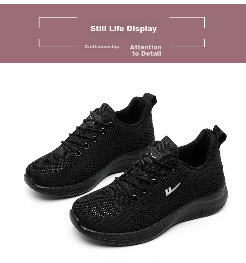 Huili Walking Shoes, Comfortable for Spring And Autumn, Lightweight Sneakers for Women, Non-Slip, Soft-Soled, for Middle-Aged And Elderly, Model 1508, Black, Size 35 5