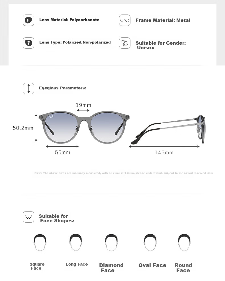 RayBan Square Sunglasses for Men And Women, Fashionable Gradient Sunglasses 0RB4334D 2