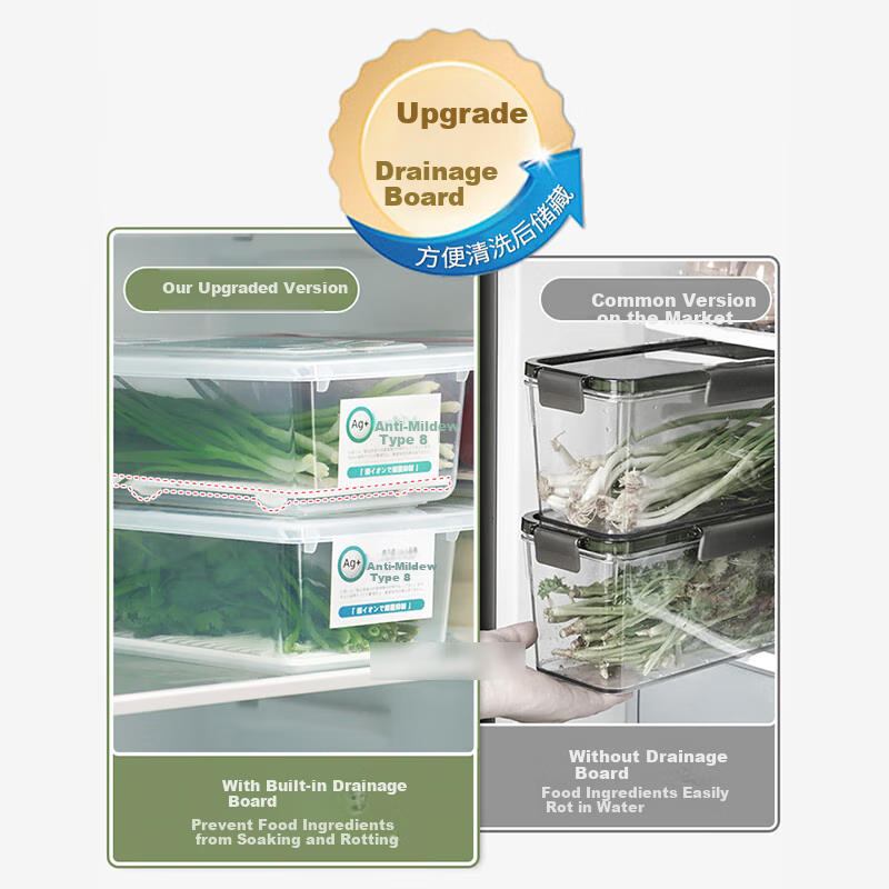 KATEI STORY Japanese Antibacterial Onion, Ginger And Garlic Storage Box, Green Onion Preservation Box, Draining Food-Grade Long Strip Cilantro Refrigerator Box for Large Onions