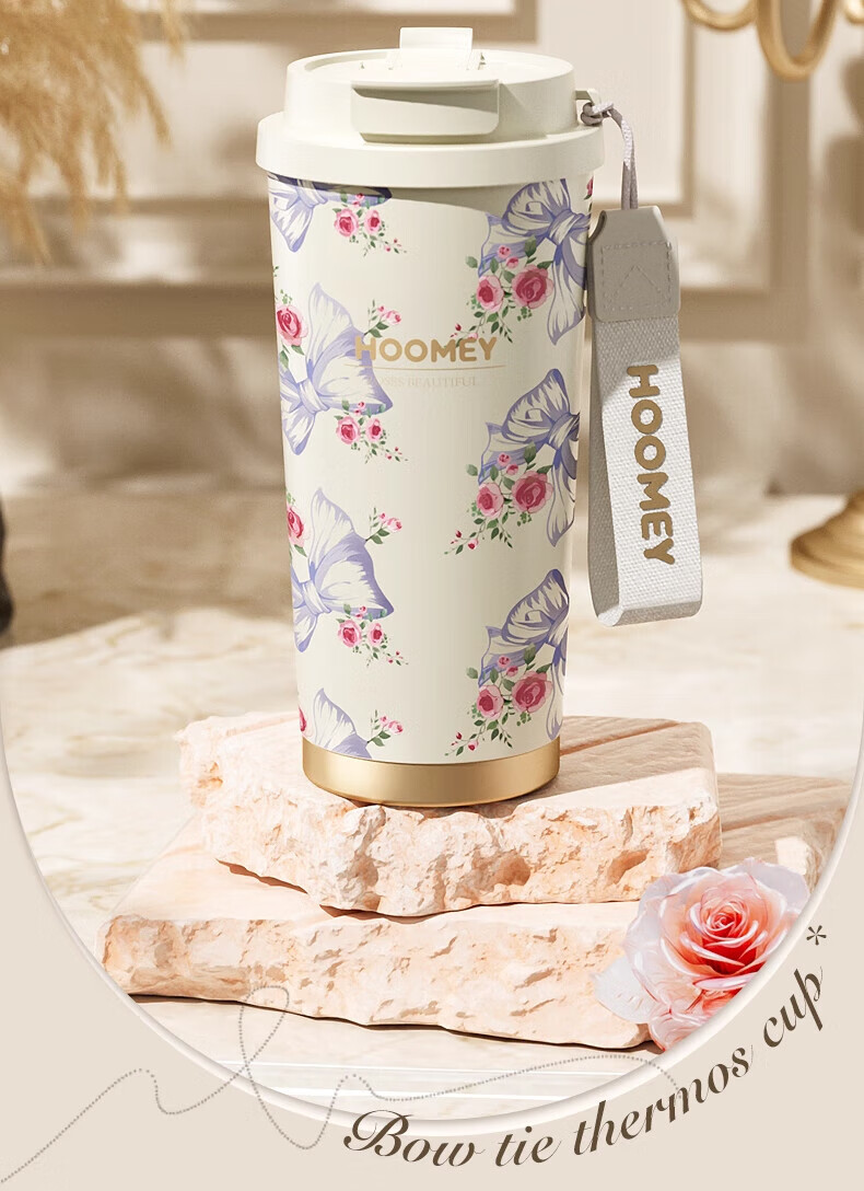 HOOMEY Insulated Ceramic Lined Coffee Mug with Straw High-Value Water Cup Gift Box Birthday Present for Women 2