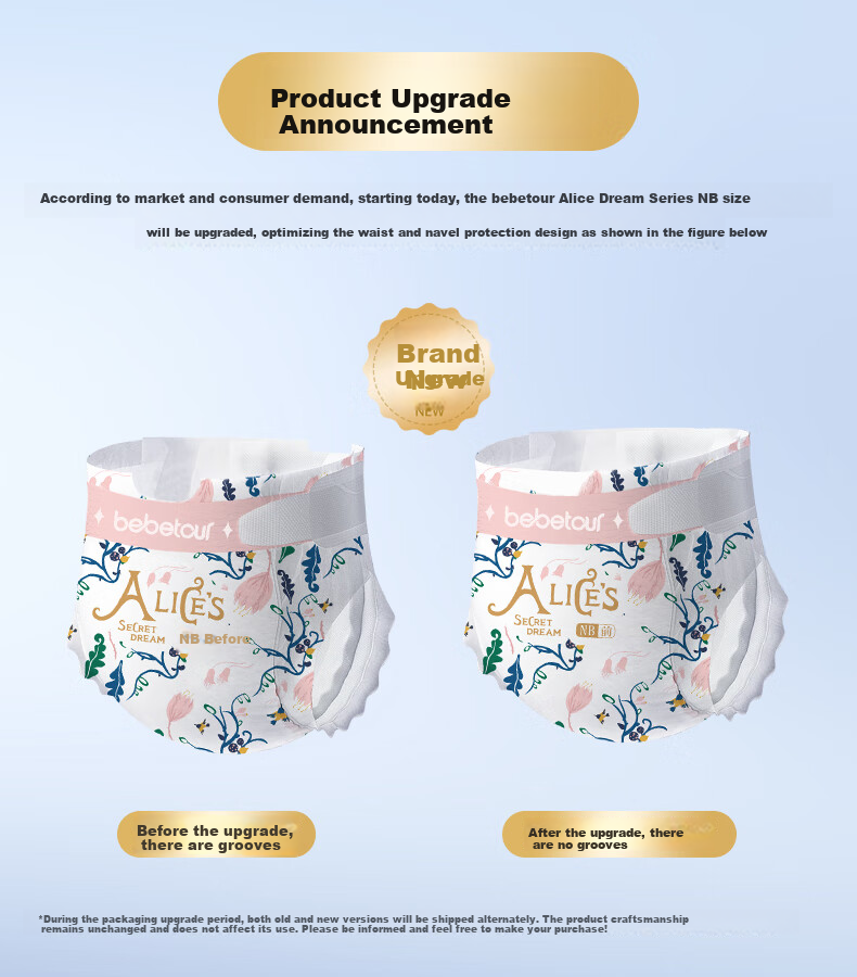 Bebetour Alice Pro Dream Luxury Soft Upgraded Diapers, Ultra-Thin Breathable, NB Size, 30 Pieces 6