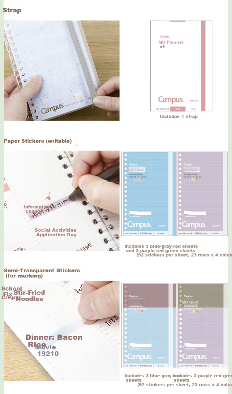 KOKUYO Campus MO Loose-Leaf Planner Notebook Refill Pages, 20 Sheets Landscape Weekly Planner, WCN-CDTAR01 8