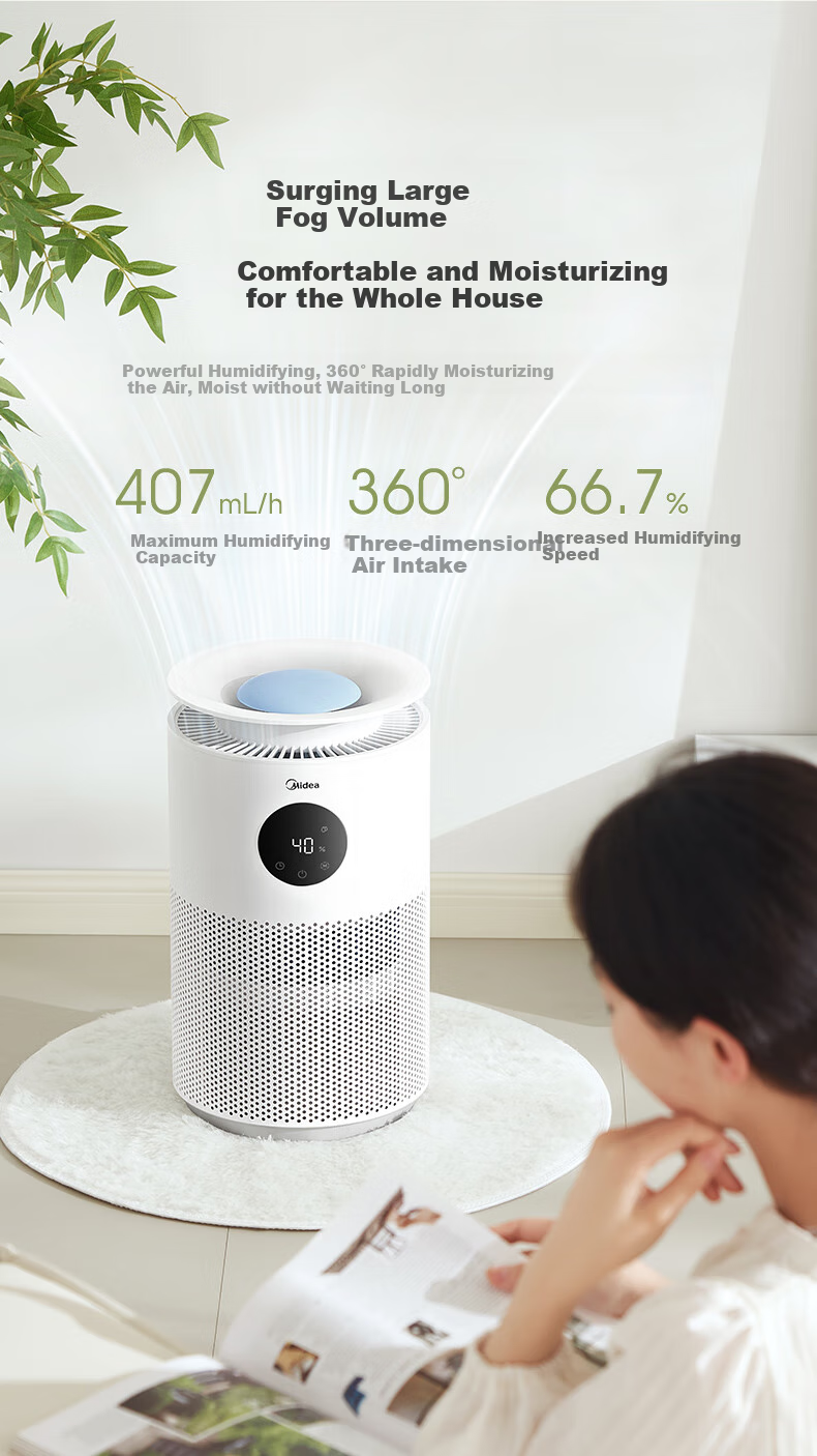 Midea [AI Smart Voice] Anti-Mist Air Humidifier with Antibacterial Function for Home Bedroom Floor-Standing Small Quiet Air Conditioner Heater Atomizer, Gift for Women SZY-W40S 8
