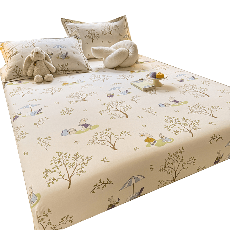 MUJI A-Class 100% Cotton Fitted Sheet Single Piece Pure Cotton Mattress Protector Full Coverage Bed Sheet 120x200cm