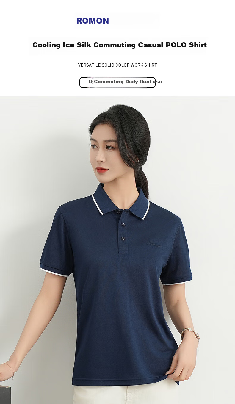 ROMON Ice Silk Short-Sleeve T-Shirt for Women, Summer POLO Collar Undershirt, Casual Business Commute Workwear, Cool-Feeling Lapel Top 1