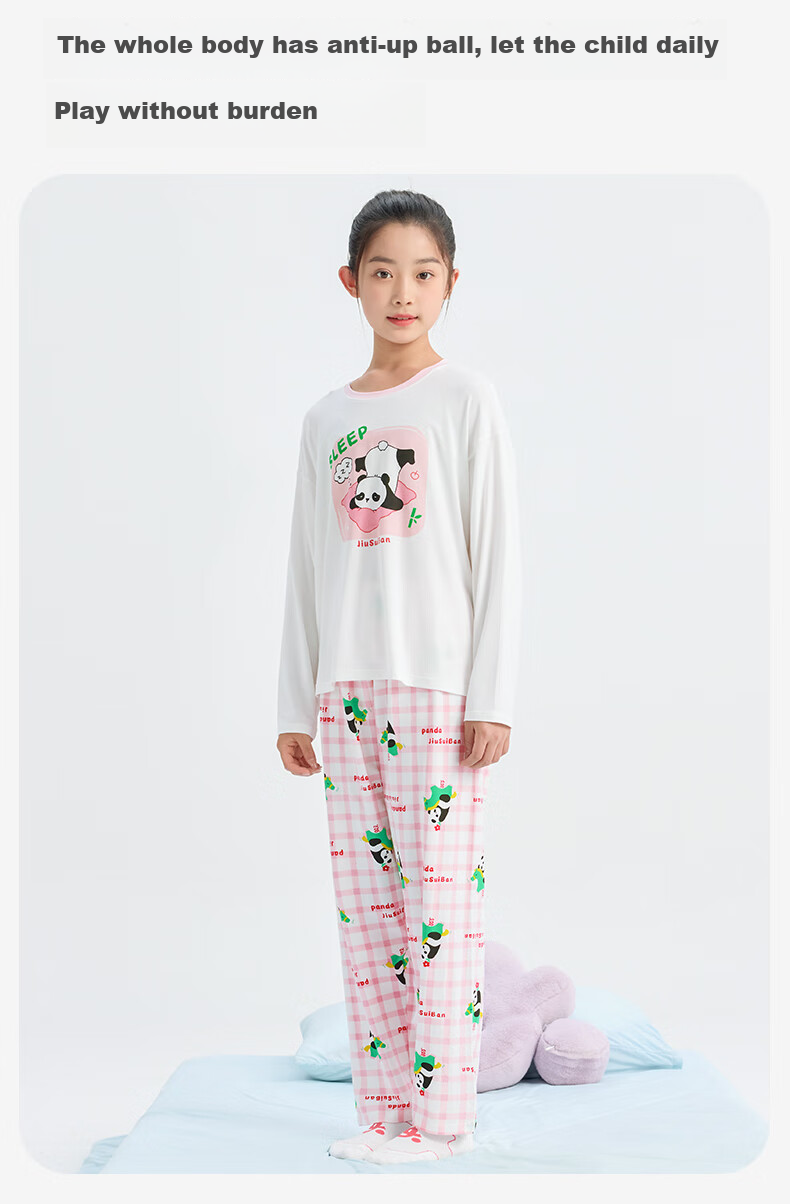 Jiusuiban Children's Pajamas for Girls, Autumn And Winter Class A High-Elastic Cotton Thin Home Wear Set, Cartoon Loose Pajama Pants for Older Childre 5