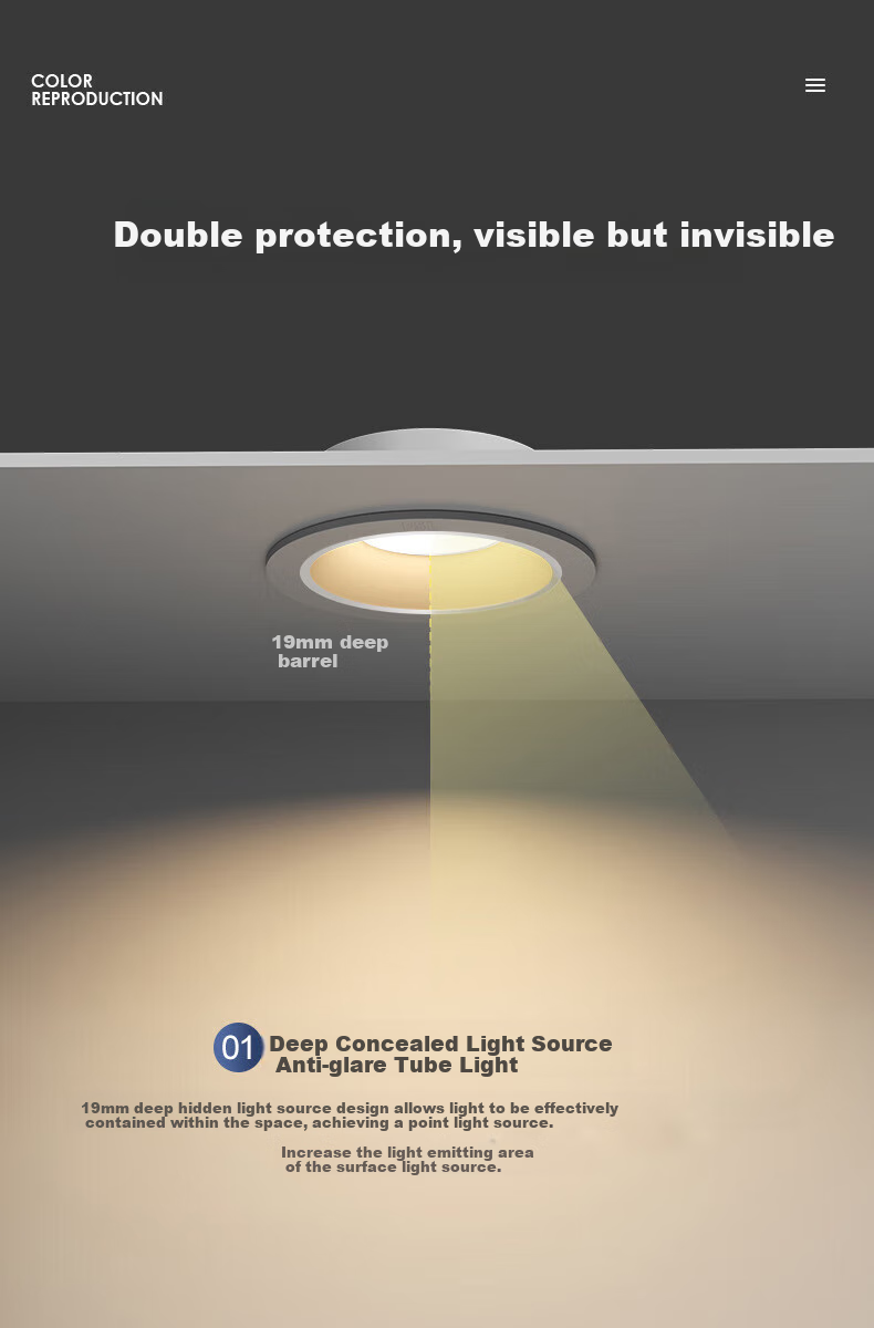 FSL Foshan Lighting LED Recessed Downlight Anti-Glare Living Room Ceiling Light 2.5 Inch 6W Tri-Color Adjustable Aperture 75mm 3