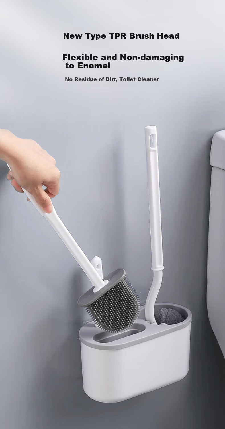 Baoshi Suction Cup Toilet Brush Set, Bathroom Cleaning Brush, Toilet Cleaner without Dead Angles, Extended Handle with Storage Space 5
