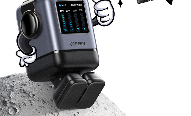 UGREEN 100W GaN Charger, Q-Power Robot Multi-Port Type-C Fast Charging Head, Compatible with PD65W Apple Huawei Phones, MacBook Pro Laptops, Adapter 8