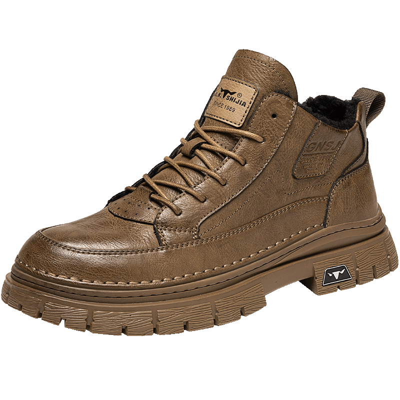 Bull Family Martin Boots Men New British Style Mid-High Casual Shoes Outdoor Fleece-Lined Warm Work Boots for Men