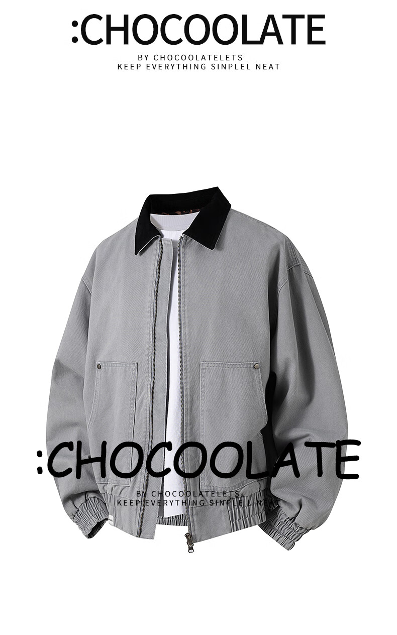 :CHOCOOLATE IT Pure Cotton Polo Collar Jacket Men Autumn New Trendy Loose Japanese Casual Coat Angora Red L 2