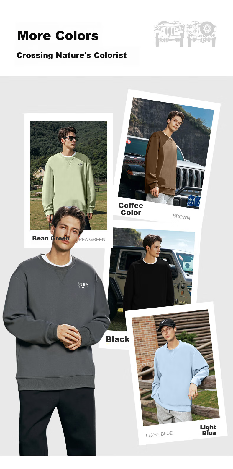 JEEP SPIRIT Men's Sweatshirt, Spring And Autumn Heavyweight Loose Round Neck Men's Jacket, Outdoor Casual Sports Trendy Top, Men's Clothing 8