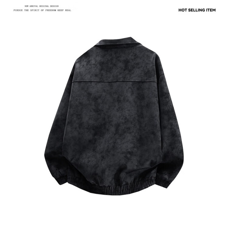 Dingfengbaoluo Men's American Style Suede-Like Jacket Autumn Suede High-End Casual Loose Vintage Coat DX06 Black 3XL 3