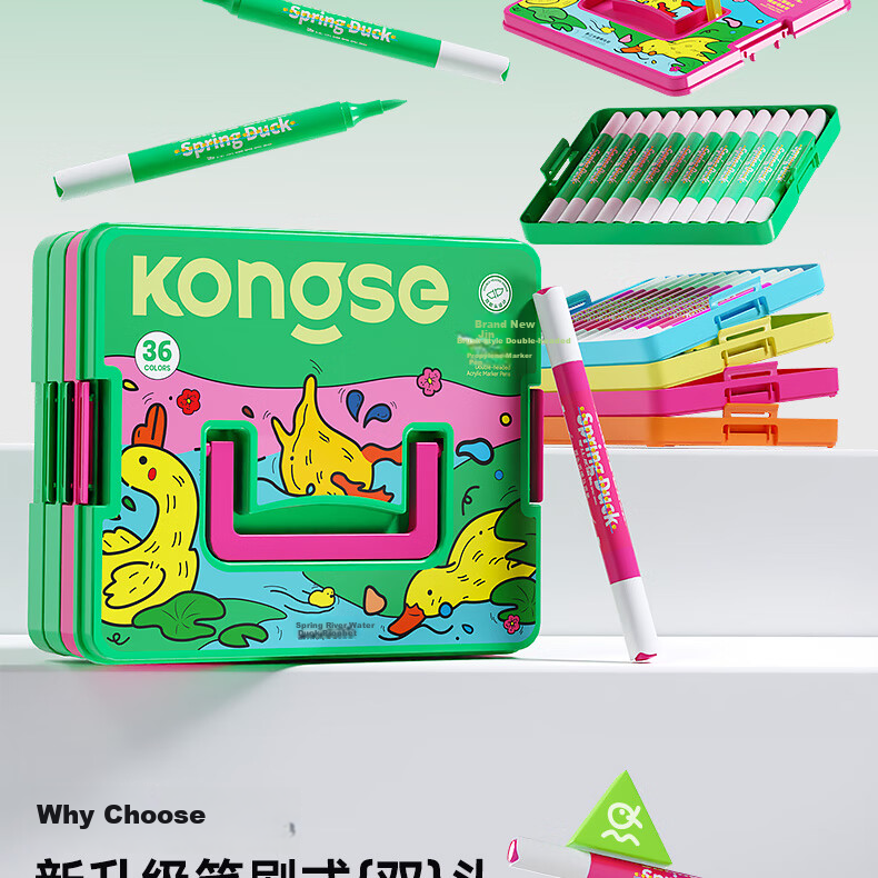 Kongse Acrylic Markers, 24 Colors, Dual-Tip Soft Tip, Watercolor Pens, Non-Translucent, Stackable, for Elementary School Students And Children, Washable, Non-Toxic Coloring Markers, Watercolor Pens, Gift, Back-To Essential 1