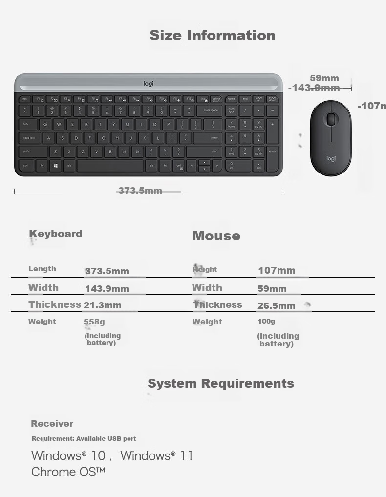 Logitech MK470 [Enterprise Grade] Wireless Office Keyboard And Mouse Combo, Computer Laptop Membrane Keyboard with Wireless 2.4G Receiver, White [Order Bonus] 11