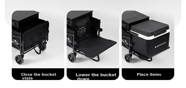 Black Dog Outdoor Camping Cart for Picnics, Grocery Shopping, And Pet Transport with Removable Cargo Bed 3