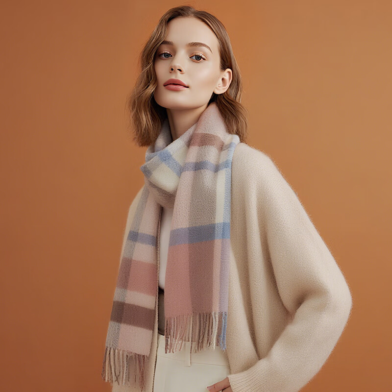 Hengyuanxiang Women's Winter Scarf, Pure Wool Plaid Shawl, Autumn And Winter Ladies' Neck Warmer, Mid-Autumn Festival Gift for Mom, Birthday Present in Gift Box